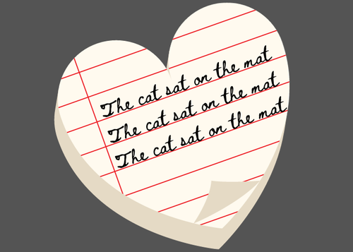 Image of notepaper with 'The cat sat on the mat' handwritten in cursive several times