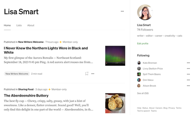 screenshot of my Medium.com articles list